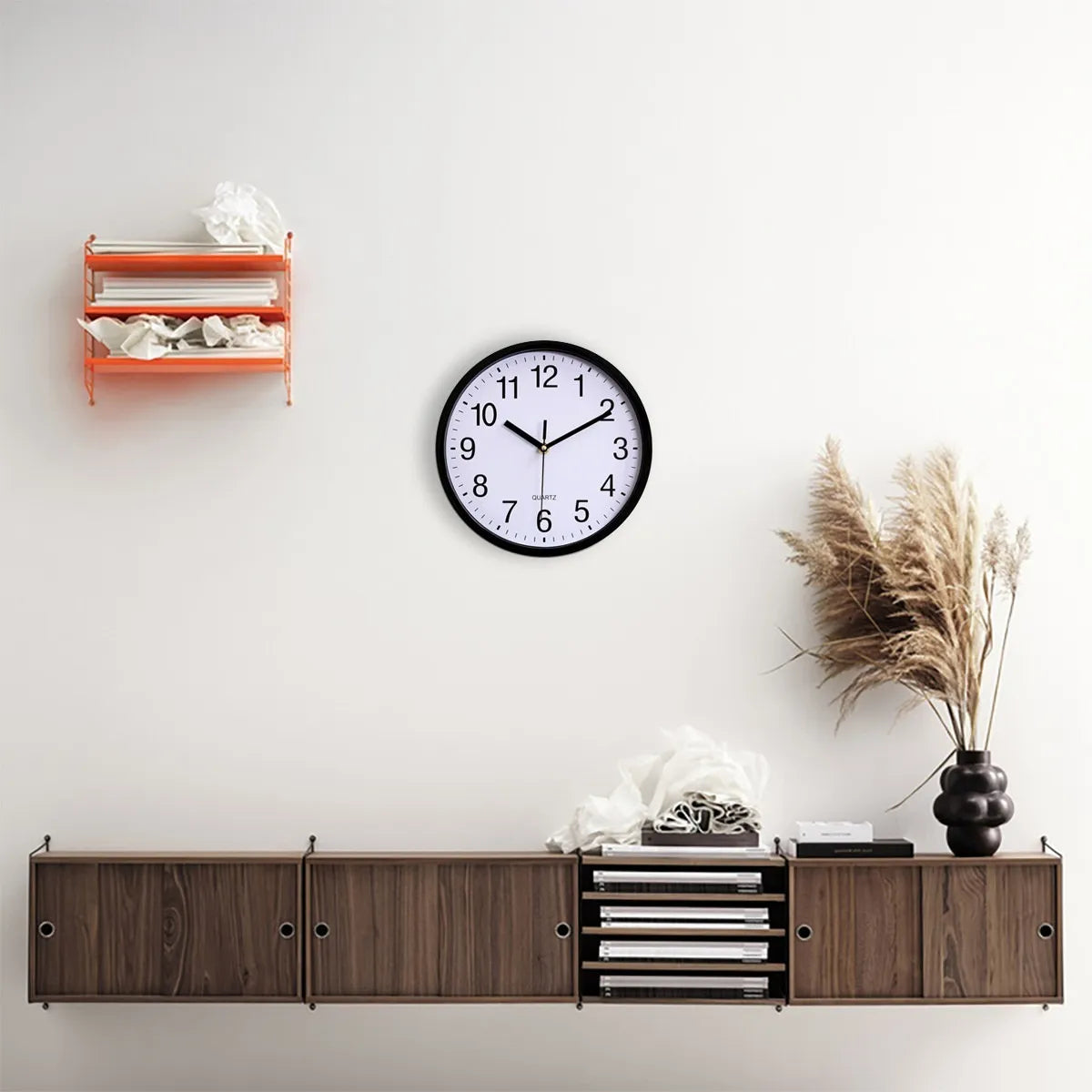 Reloj De Pared Moderno Silencioso Color Negro Clásico Quartz