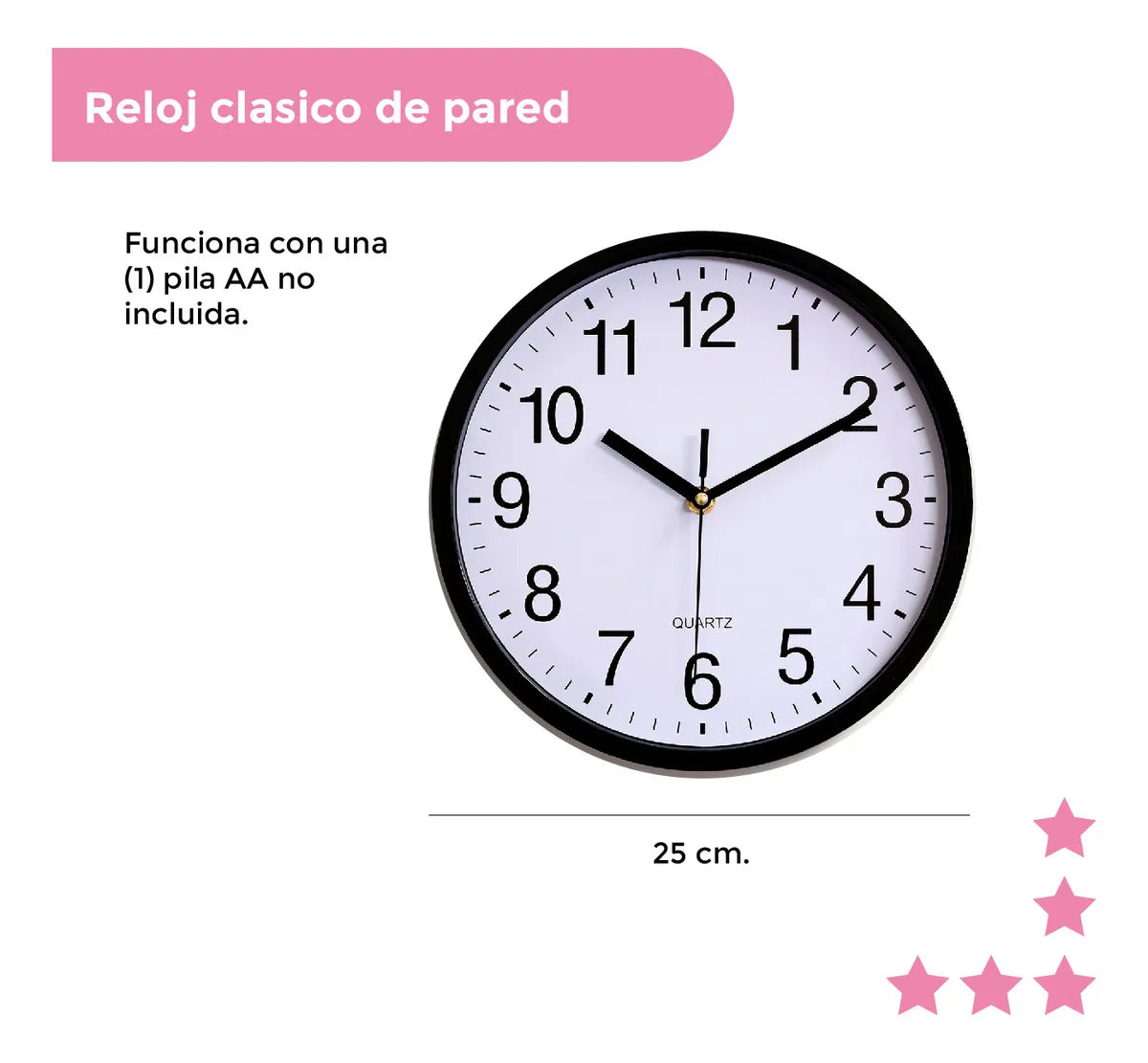 Reloj De Pared Moderno Silencioso Color Negro Clásico Quartz